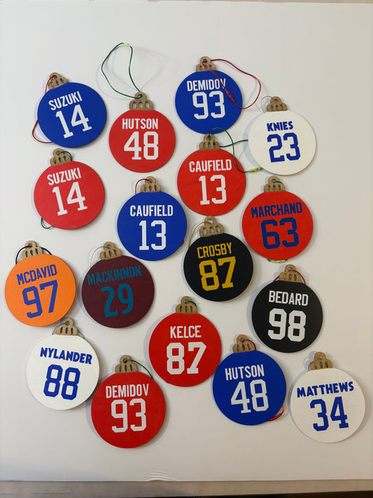 Hand Painted Sports Jersey Ornaments - Custom Team Logo & Player Name