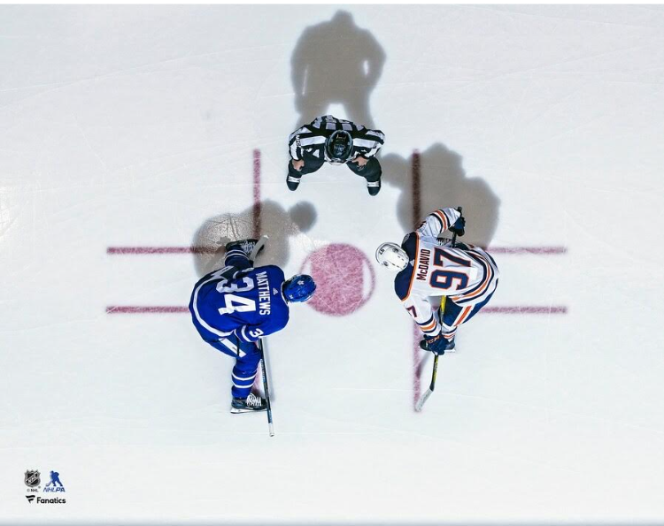 8x10 show down at center ice Matthews vs Mcdavid reprint by SLB Authentic's