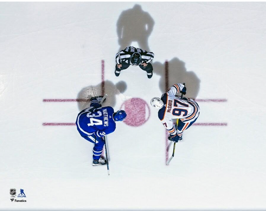 8x10 show down at center ice Matthews vs Mcdavid reprint by SLB Authentic's