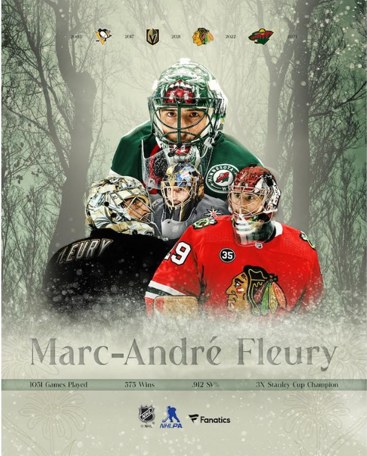 8x10 Marc Andre Fleury Retirement Re Print By SLB Authentics